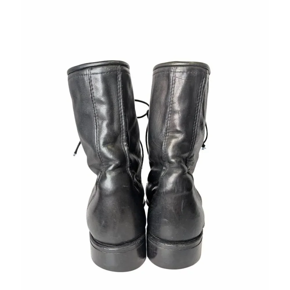 Vintage Kiltie fringe black leather lace up combat boots mens 10/10.5